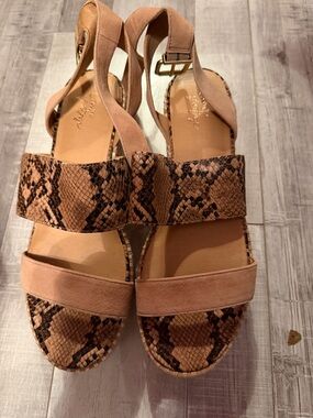 Crown Vintage Tan Suede & Snake-Print Wedge Sandals